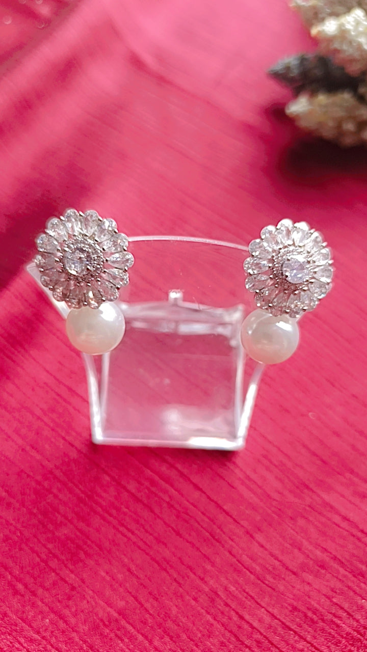 Flower Pearl Drop Earrings