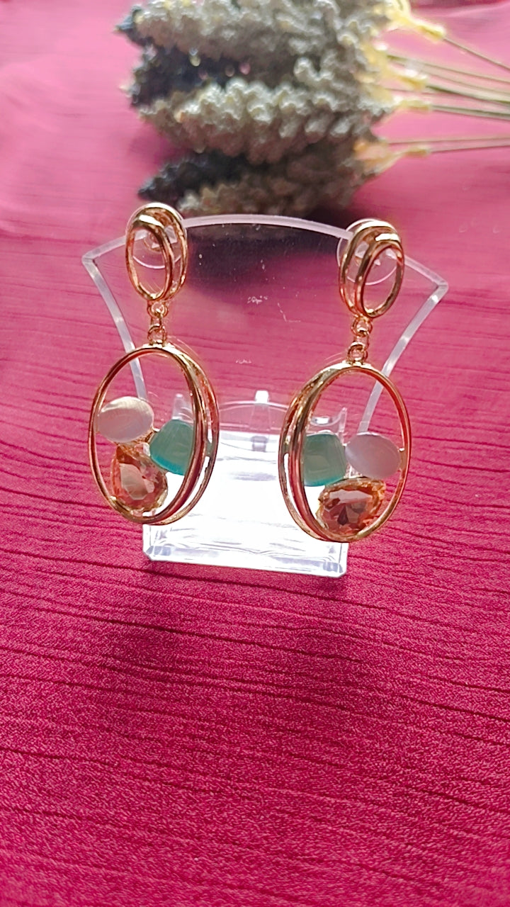 Gemstone Cluster Hoop Drop Earrings