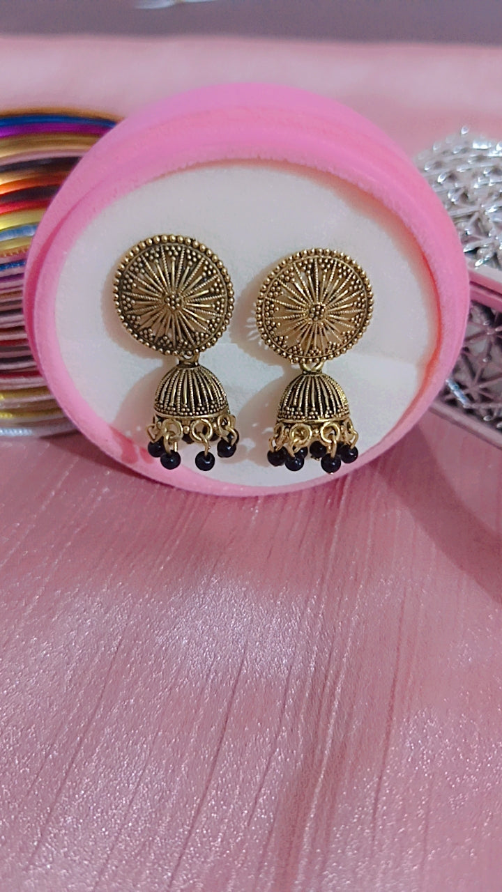 Oxidized Filigree Jhumka with Black Beads
