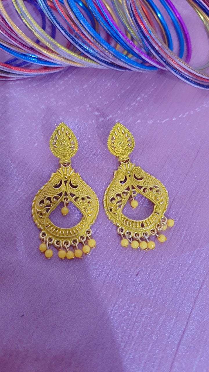 Bright Yellow Meenakari Filigree Dangler Earrings