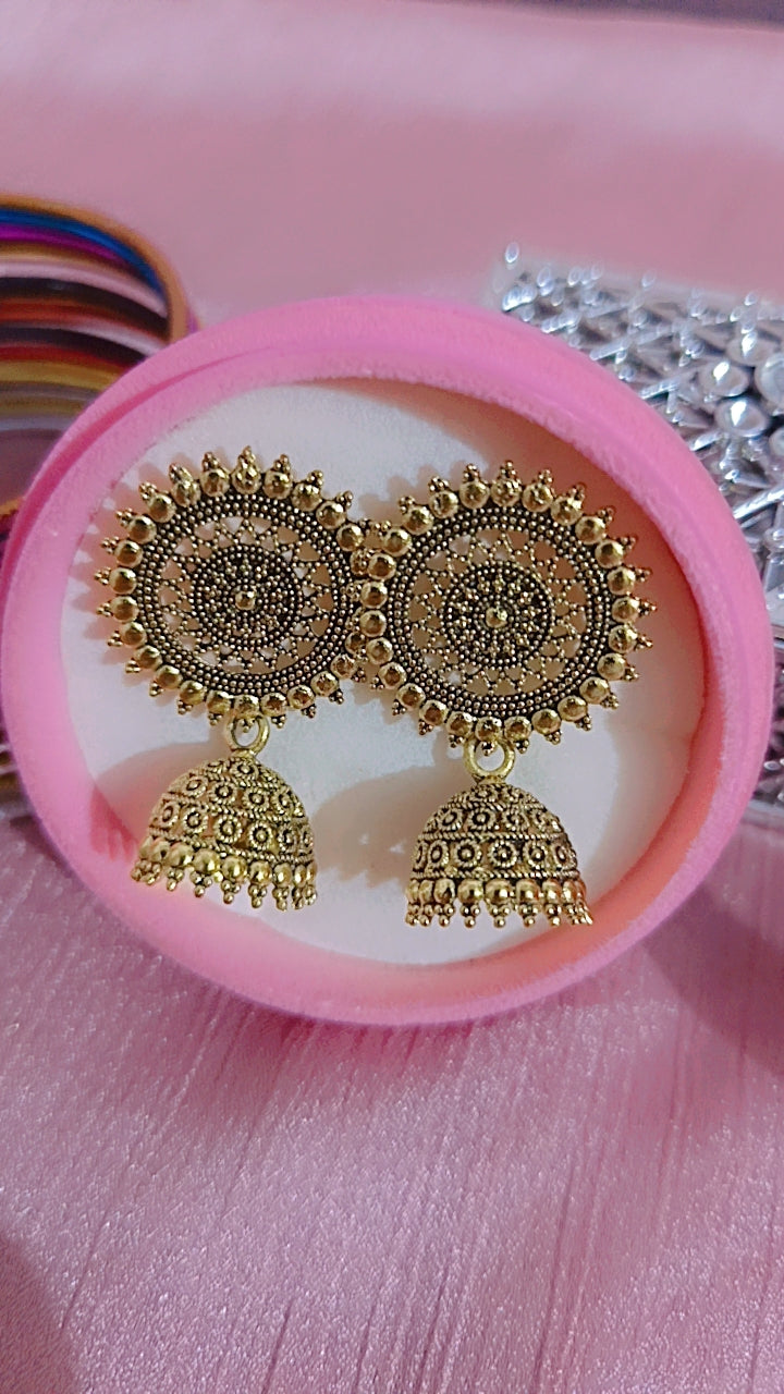 Antique Gold-Tone Mandala Jhumka Earrings