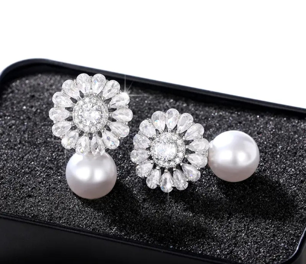 Flower Pearl Drop Earrings