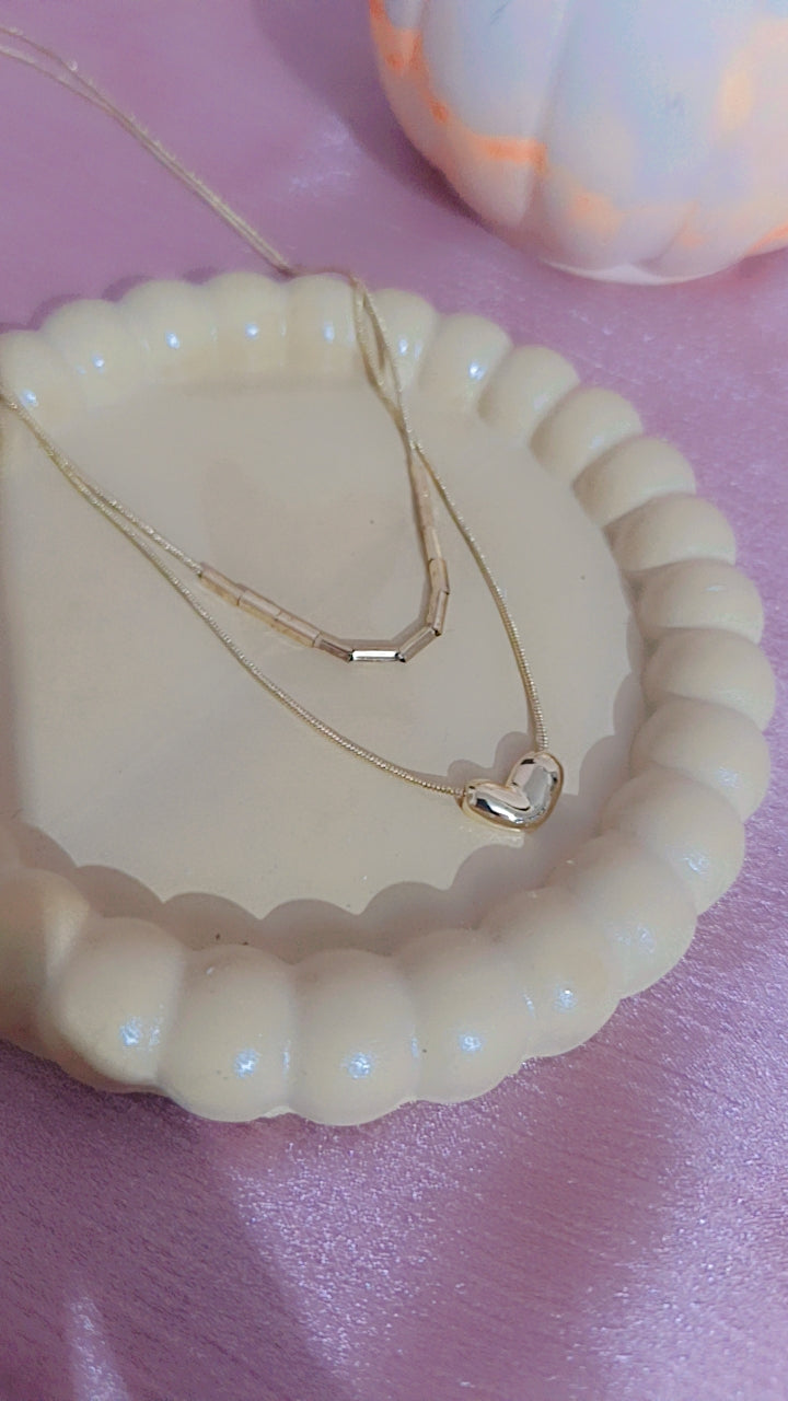 Layered Gold-Tone Heart and Bar Necklace Set