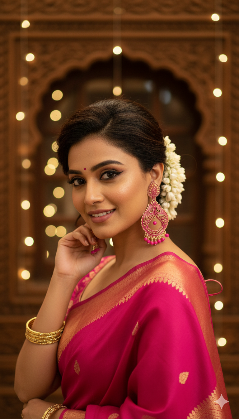 Hot Pink Meenakari Filigree Dangler Earrings