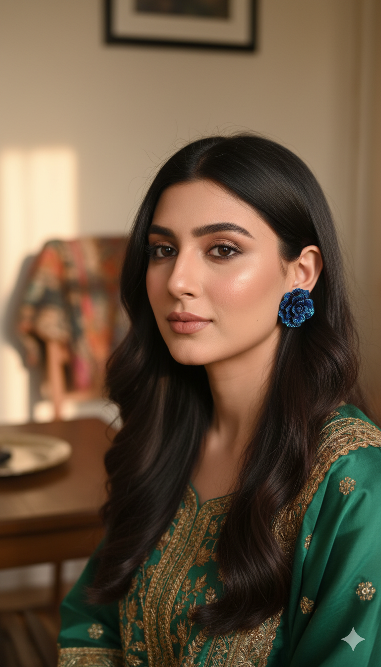 Beaded Rose Statement Stud Earrings