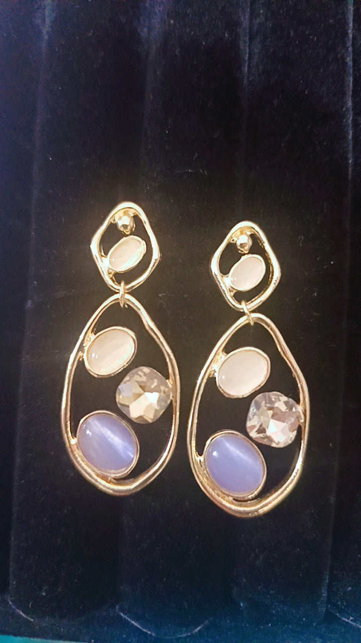 Gemstone Cluster Hoop Drop Earrings
