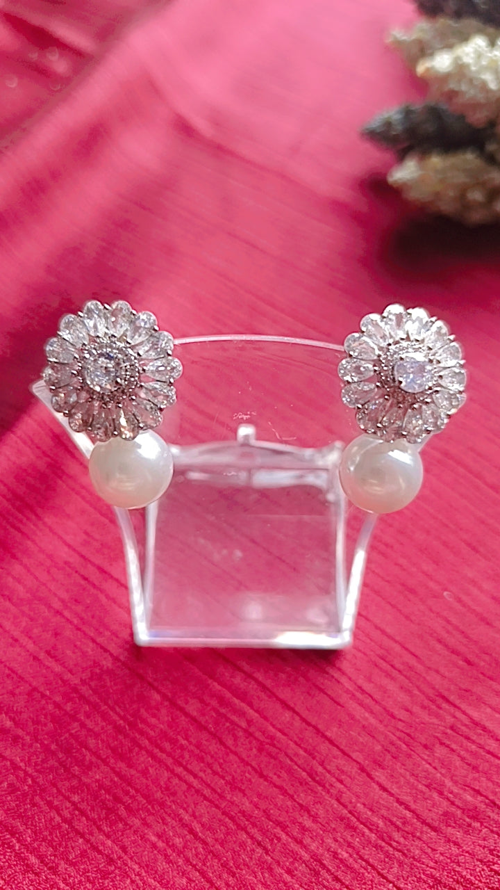 Flower Pearl Drop Earrings