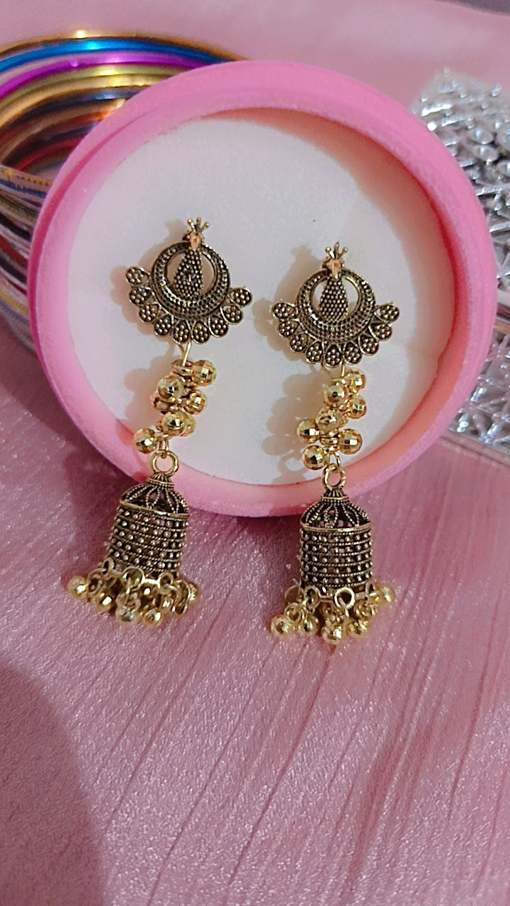 Oxidized Gold-Tone Jhumki Dangle Earrings