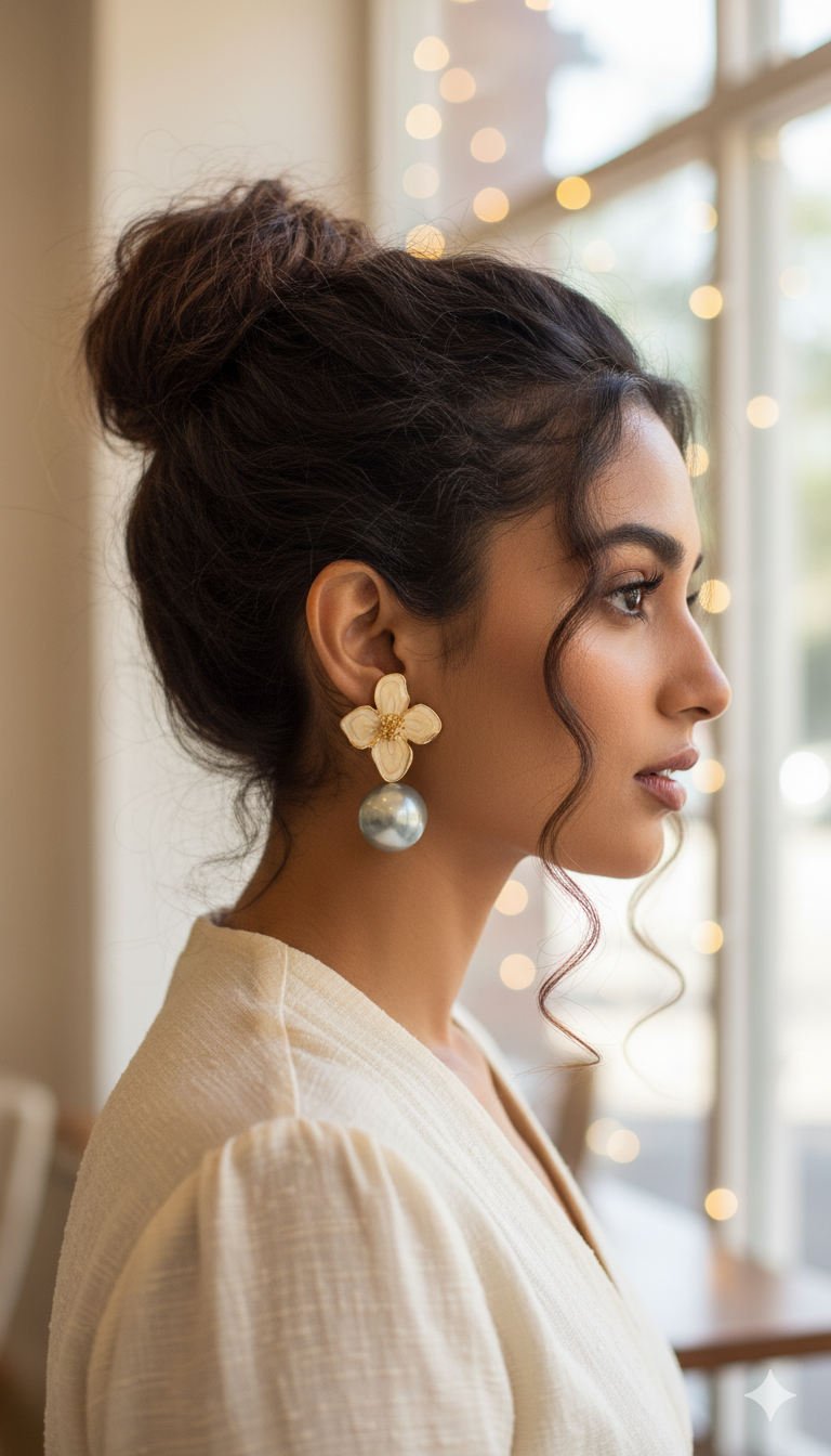 Enamel Flower and Pearl Drop Earrings