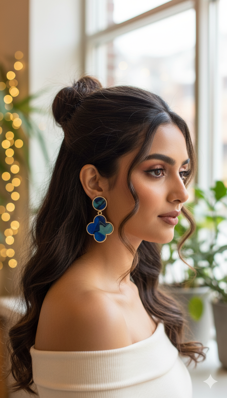 Blue Enamel Clover Drop Earrings