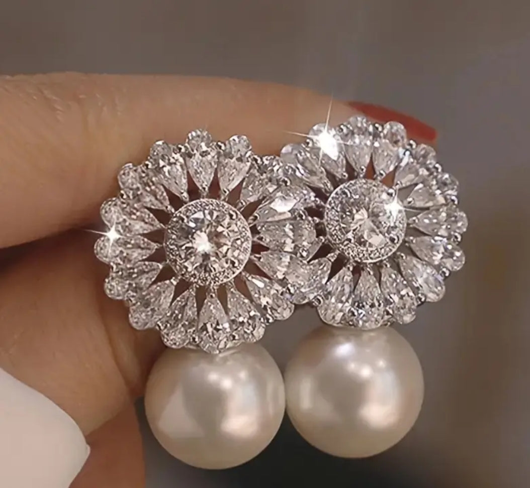 Flower Pearl Drop Earrings