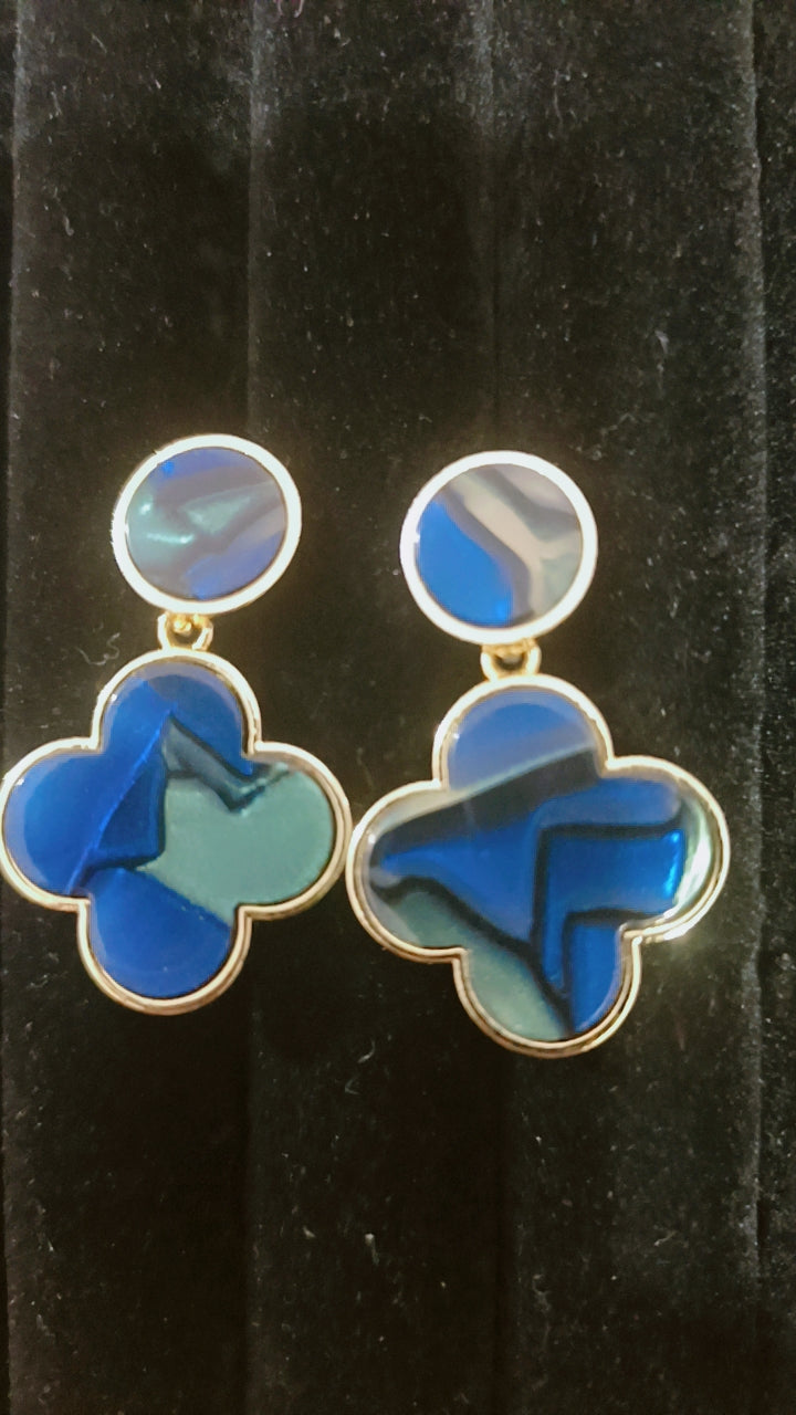 Blue Enamel Clover Drop Earrings