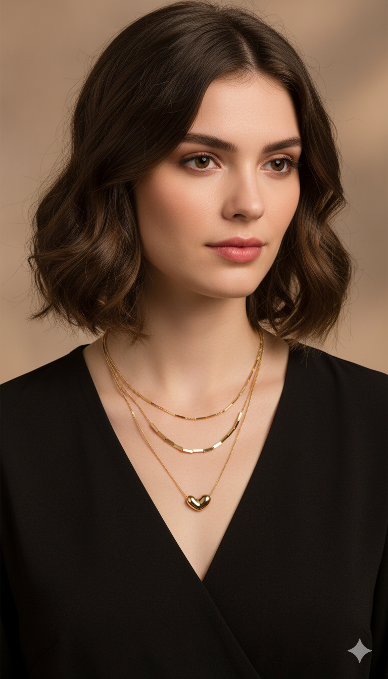 Layered Gold-Tone Heart and Bar Necklace Set