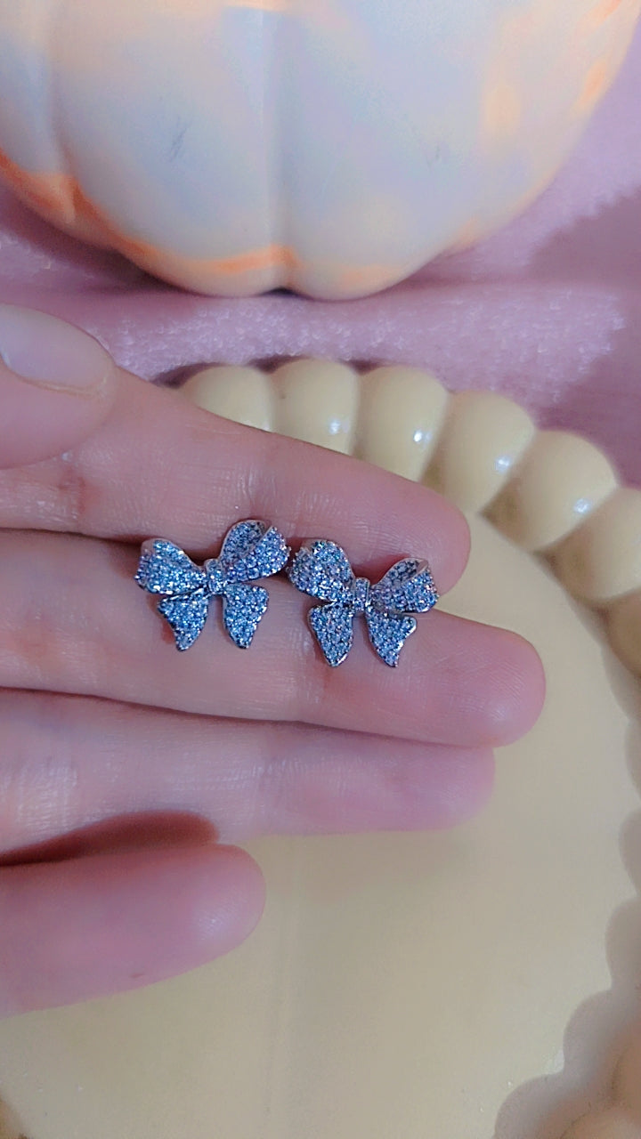 Pave Cubic Zirconia Bow Stud Earrings