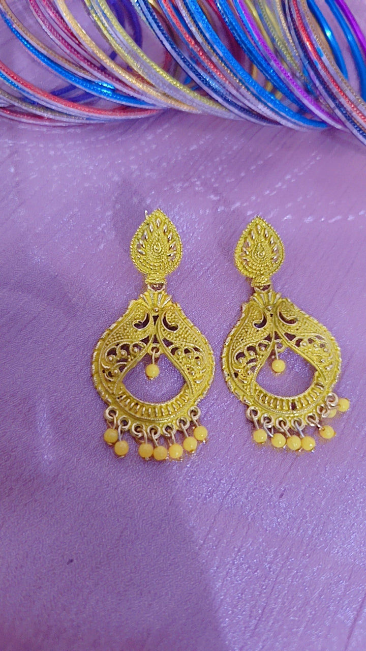 Bright Yellow Meenakari Filigree Dangler Earrings