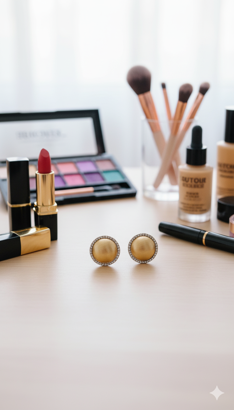 Golden Pearl Halo Stud Earrings