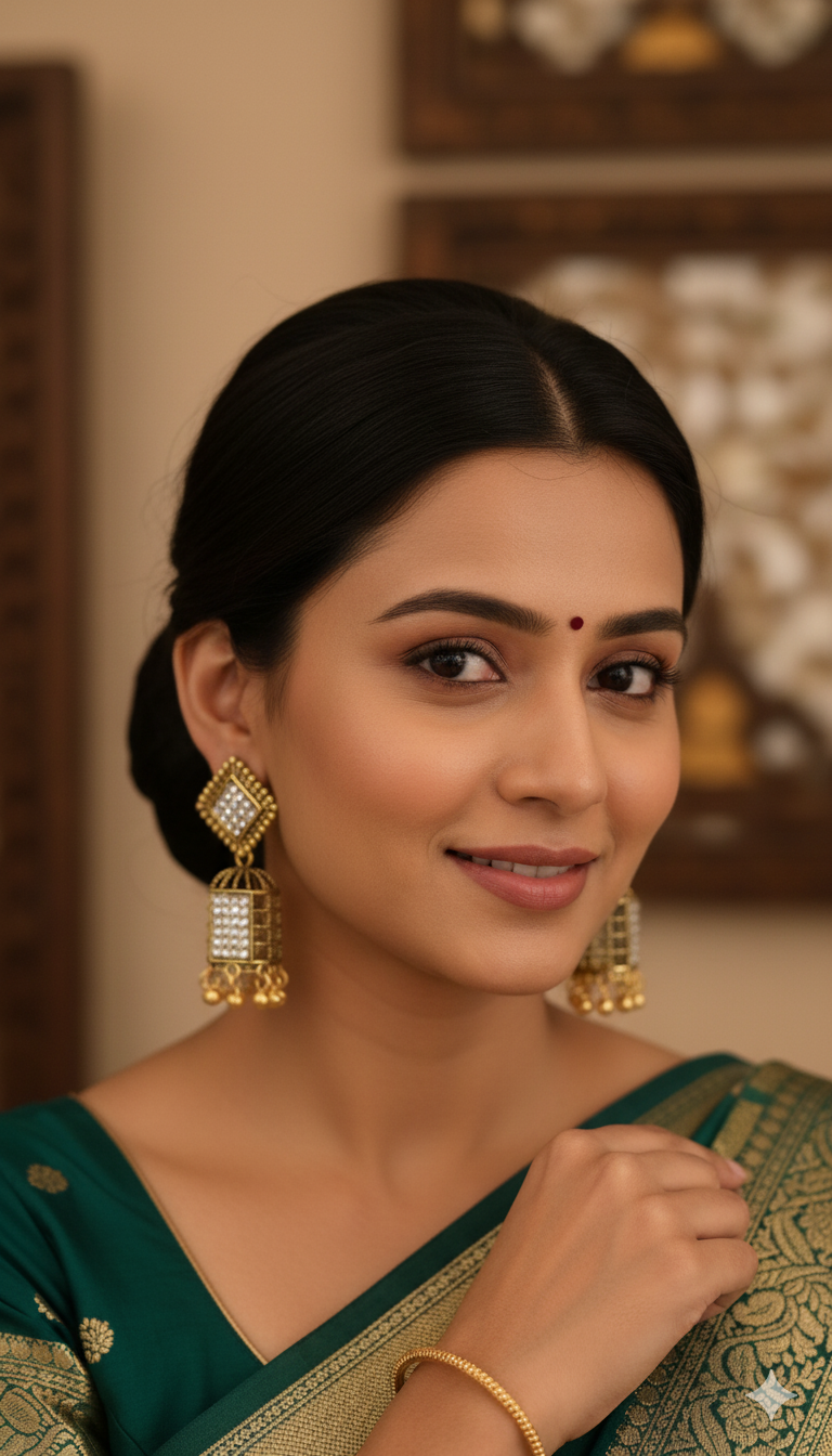 Oxidized Geometric Cage Jhumka with Rhinestone Embellishment