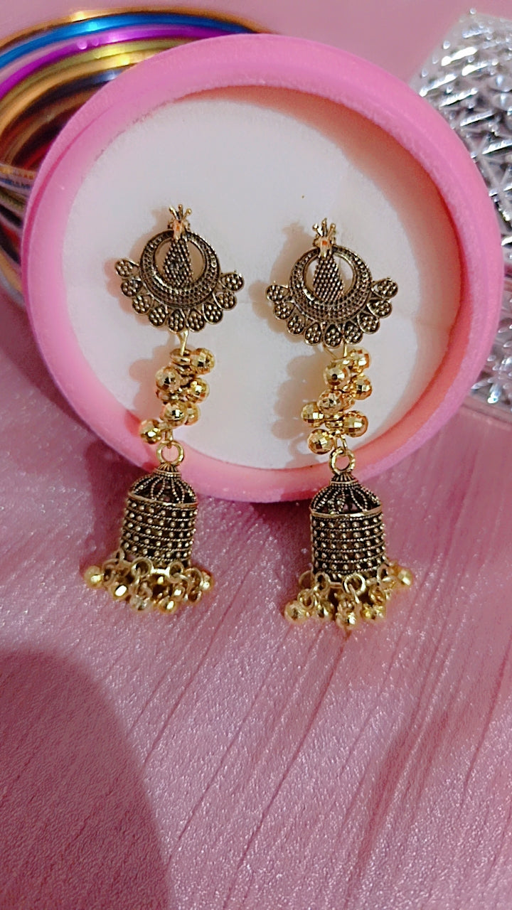 Oxidized Gold-Tone Jhumki Dangle Earrings