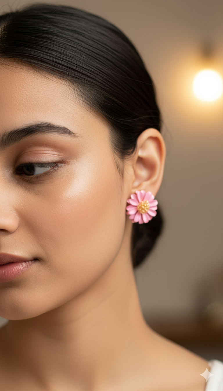 Pink Daisy Stud Earrings