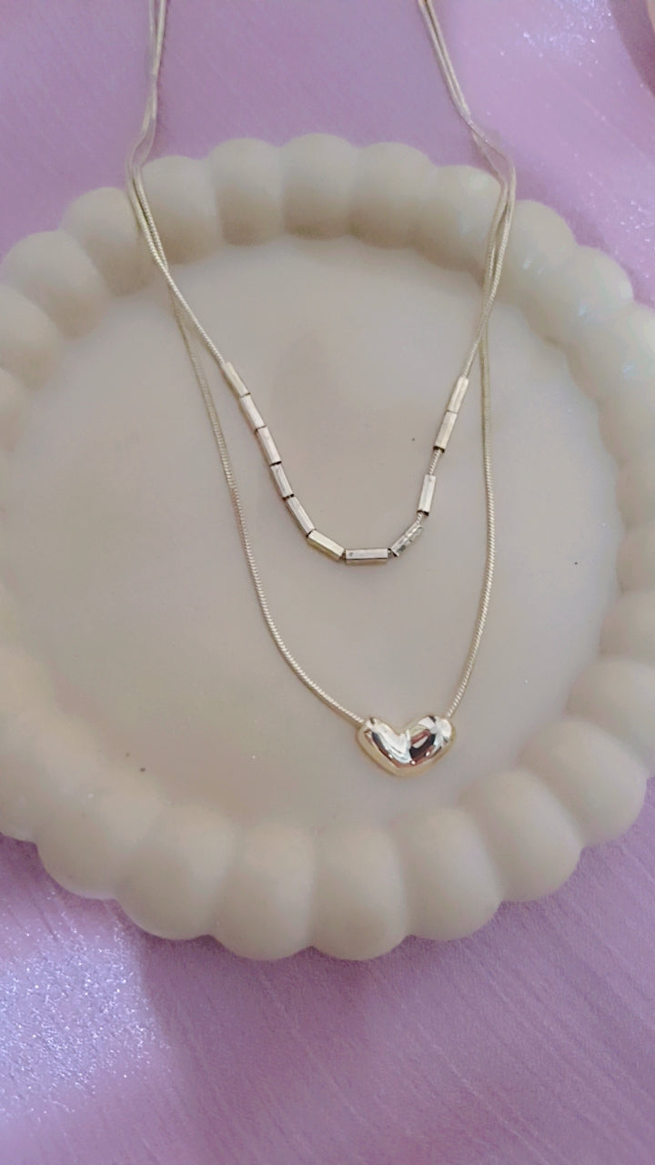 Layered Gold-Tone Heart and Bar Necklace Set