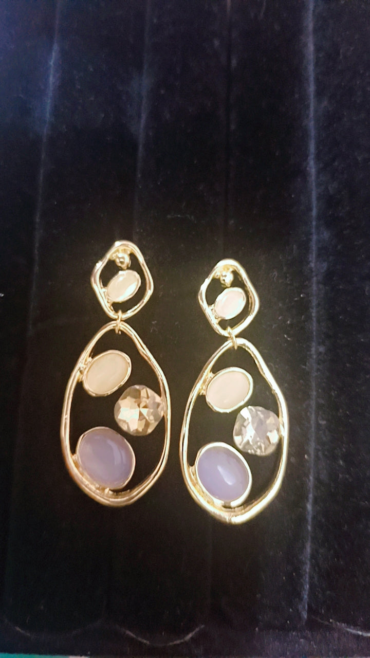 Gemstone Cluster Hoop Drop Earrings