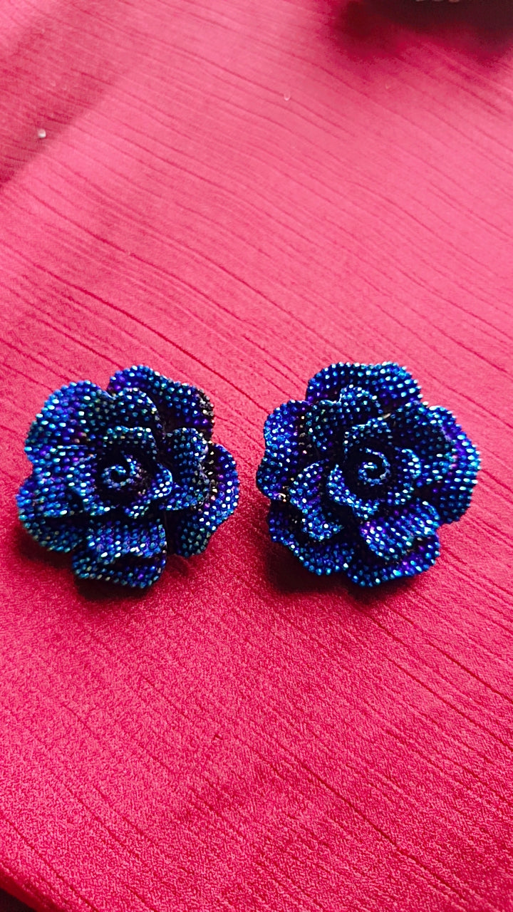 Beaded Rose Statement Stud Earrings