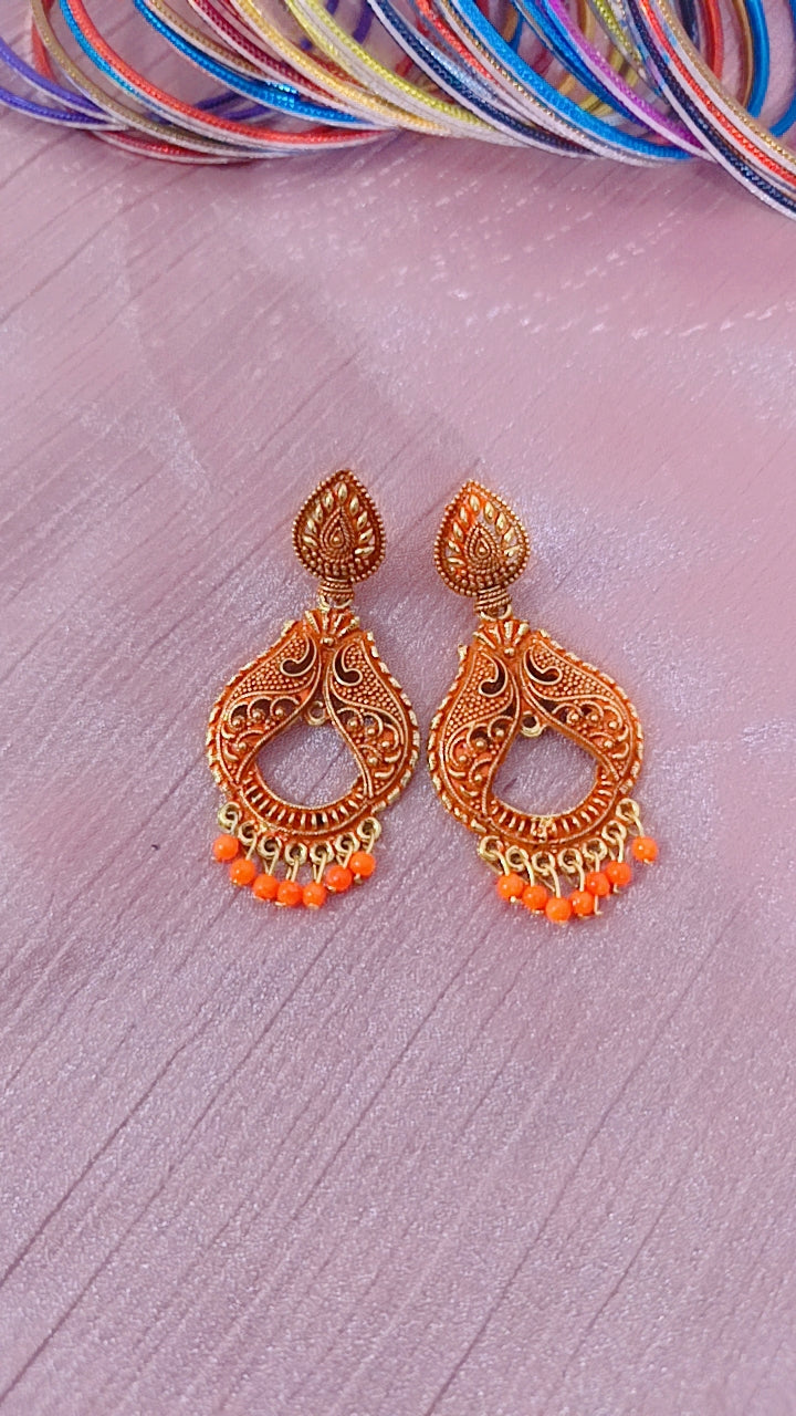 Orange Meenakari Filigree Dangler Earrings