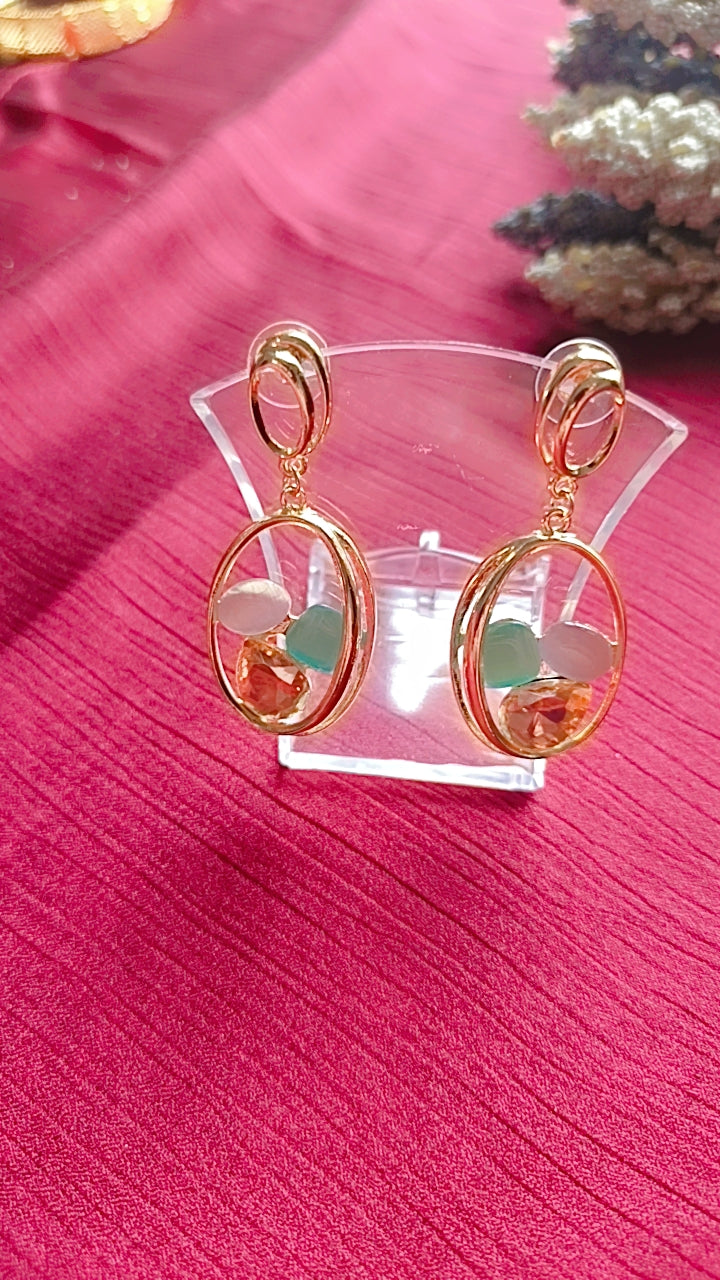 Gemstone Cluster Hoop Drop Earrings