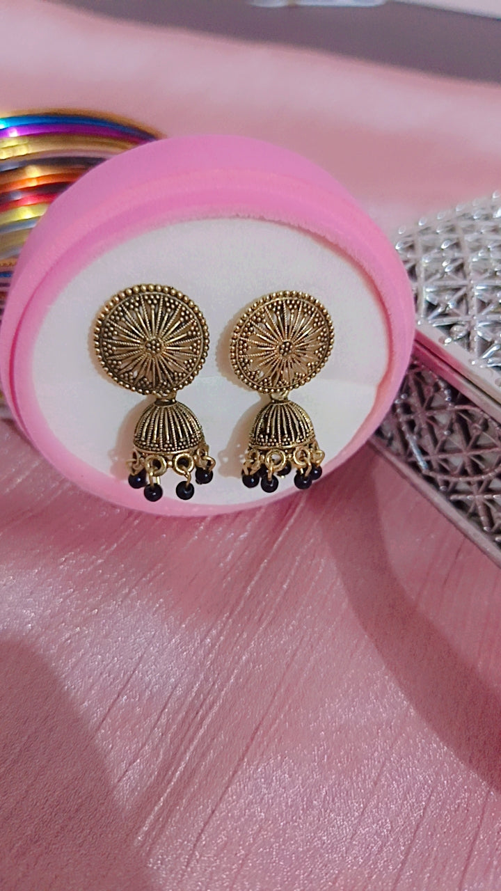 Oxidized Filigree Jhumka with Black Beads