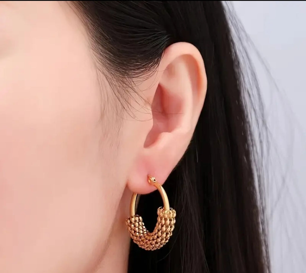Woven Mesh Huggie Hoops