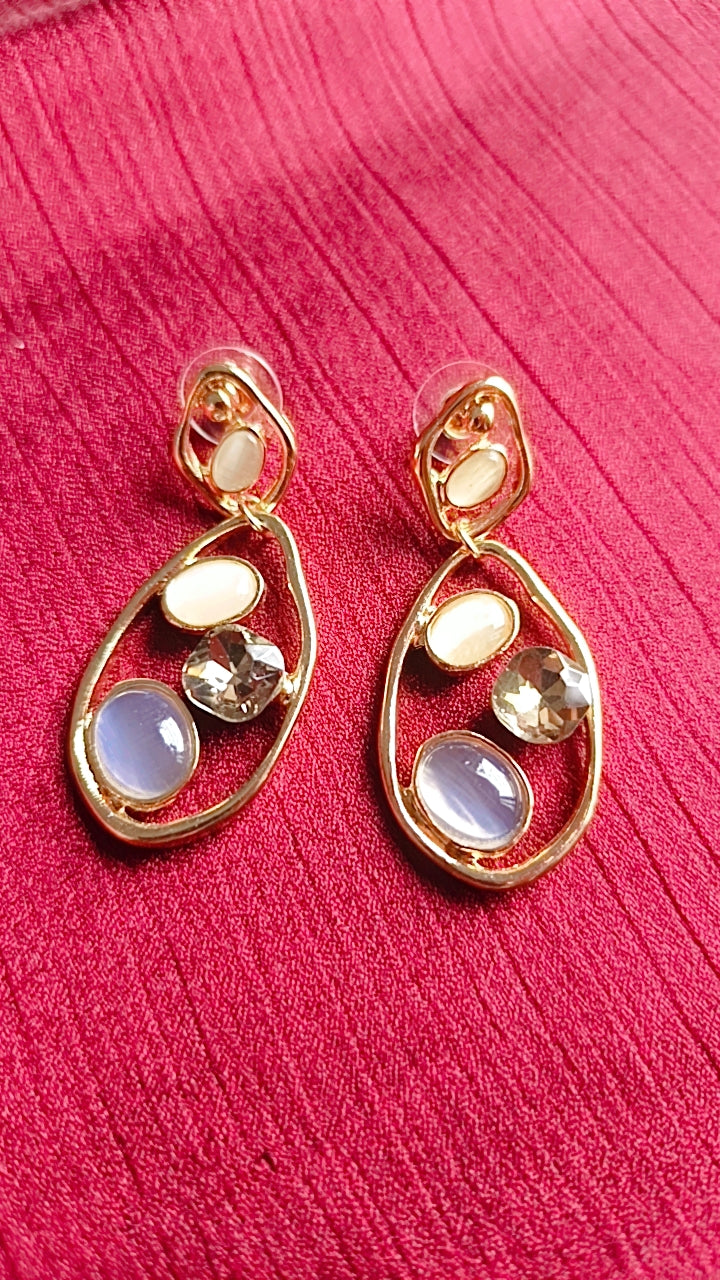 Gemstone Cluster Hoop Drop Earrings
