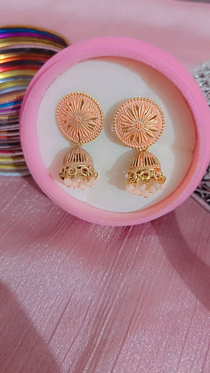 Oxidized Filigree Jhumka with peachy pink Beads