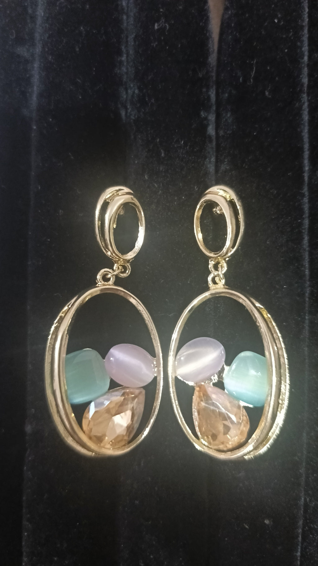 Gemstone Cluster Hoop Drop Earrings