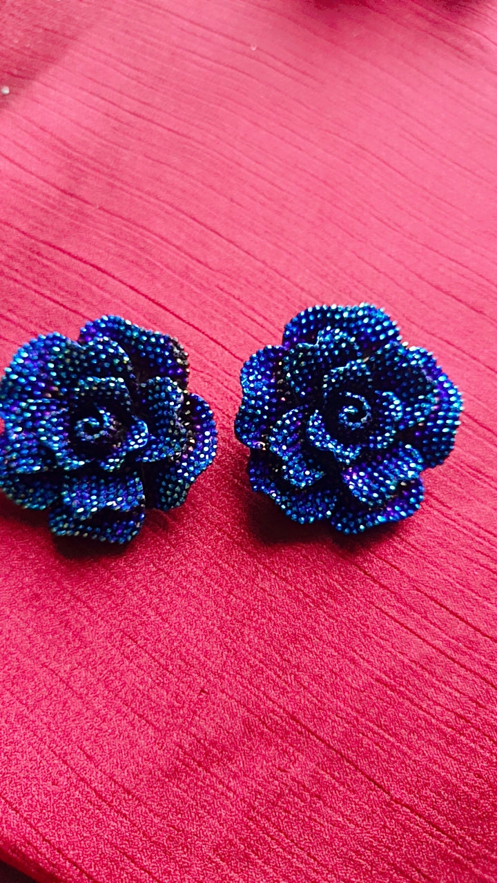 Beaded Rose Statement Stud Earrings