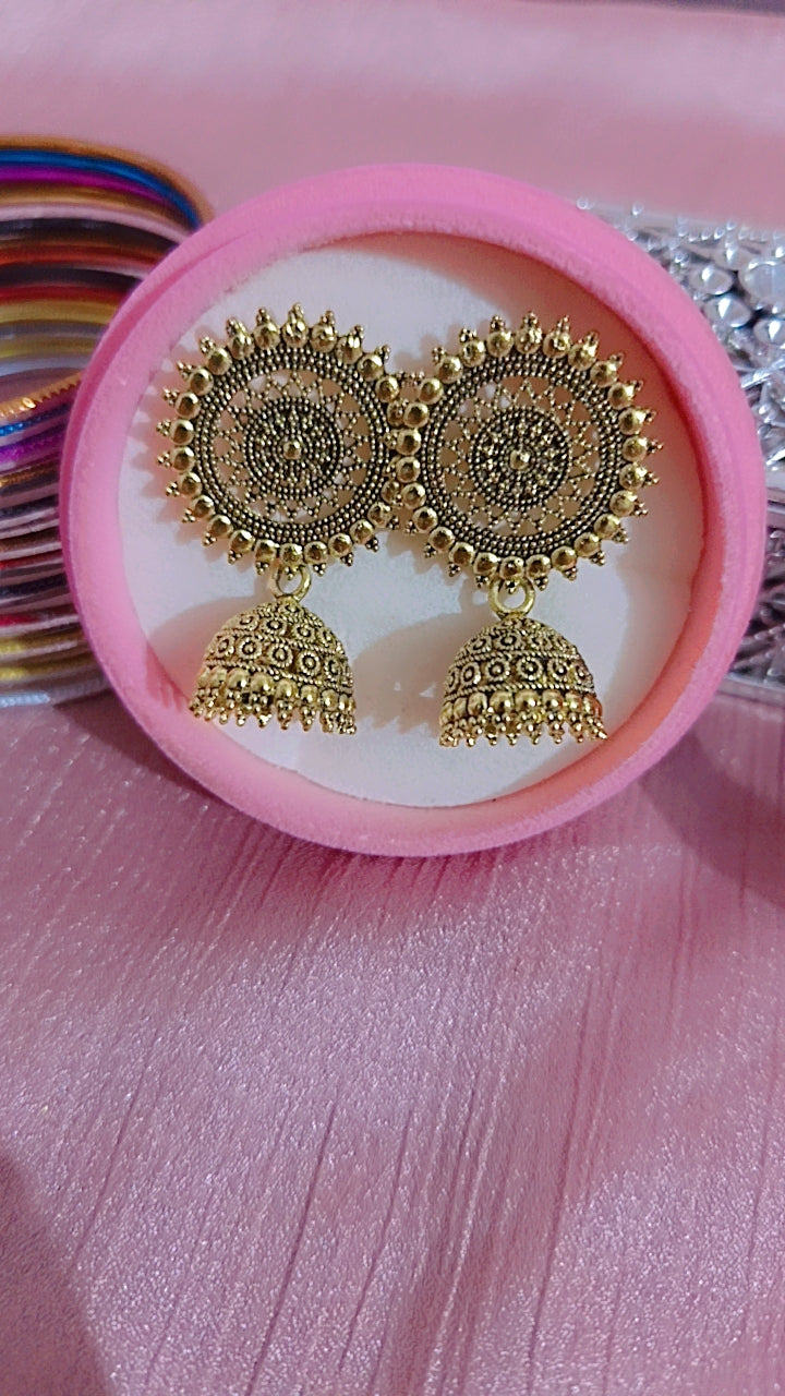 Antique Gold-Tone Mandala Jhumka Earrings
