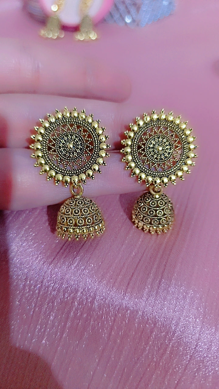 Antique Gold-Tone Mandala Jhumka Earrings