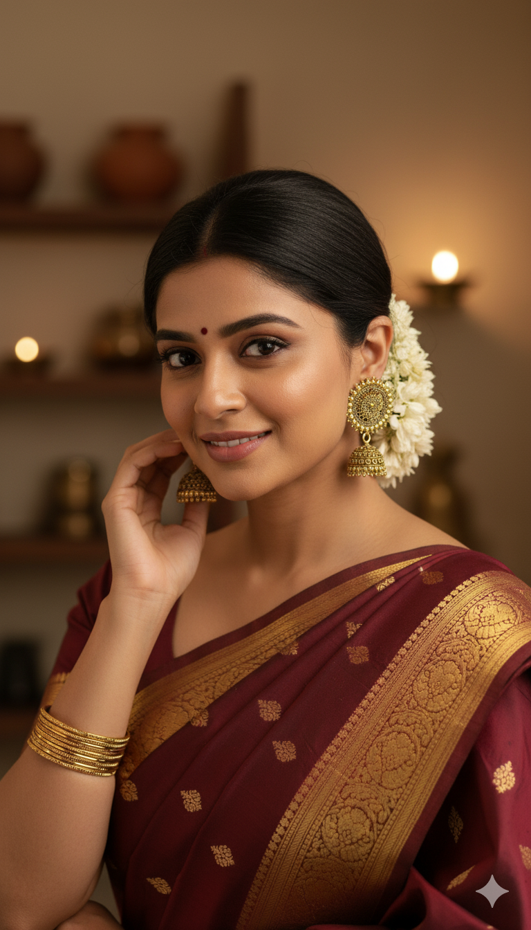 Antique Gold-Tone Mandala Jhumka Earrings