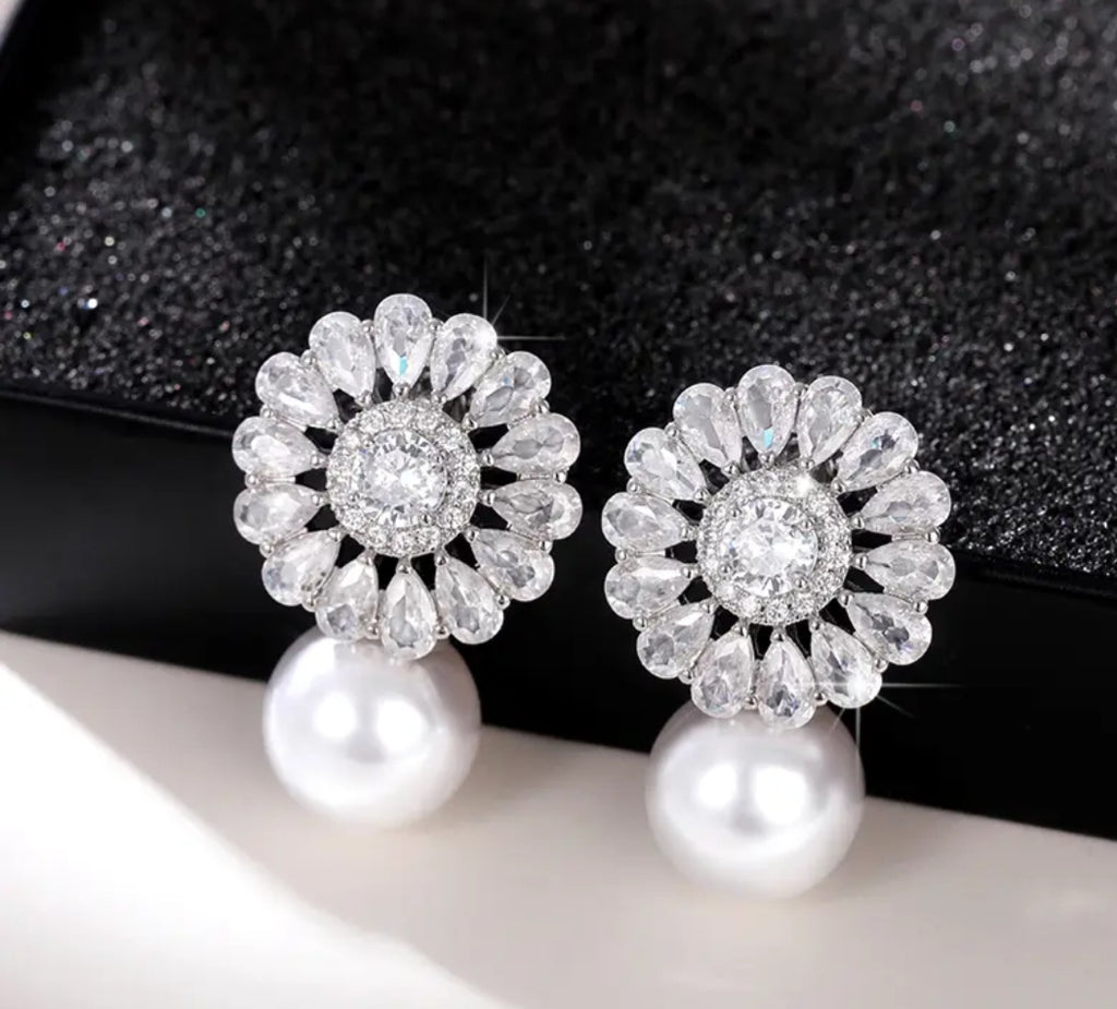 Flower Pearl Drop Earrings