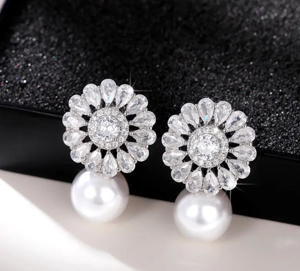 Flower Pearl Drop Earrings