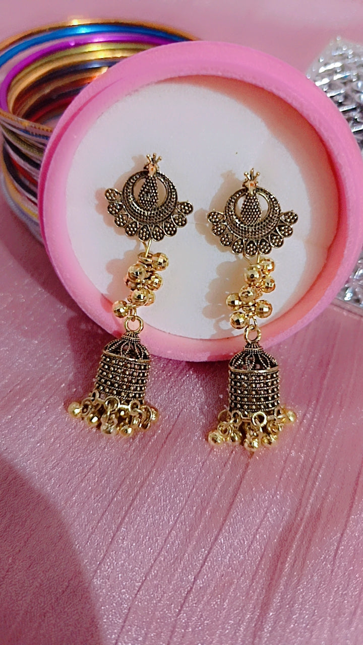 Oxidized Gold-Tone Jhumki Dangle Earrings